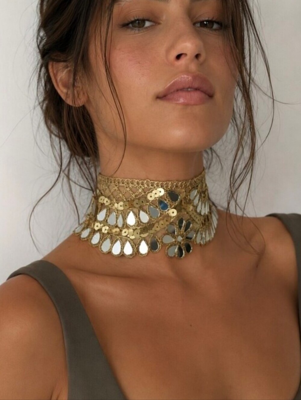 New Gold Mirrored Teardrop Lace Storm Choker Necklace - Picture 3 of 6